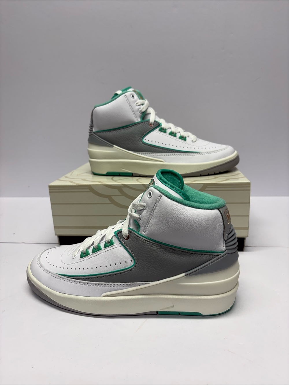 Jordan High-Top Sneakers in White, Gray and Green
